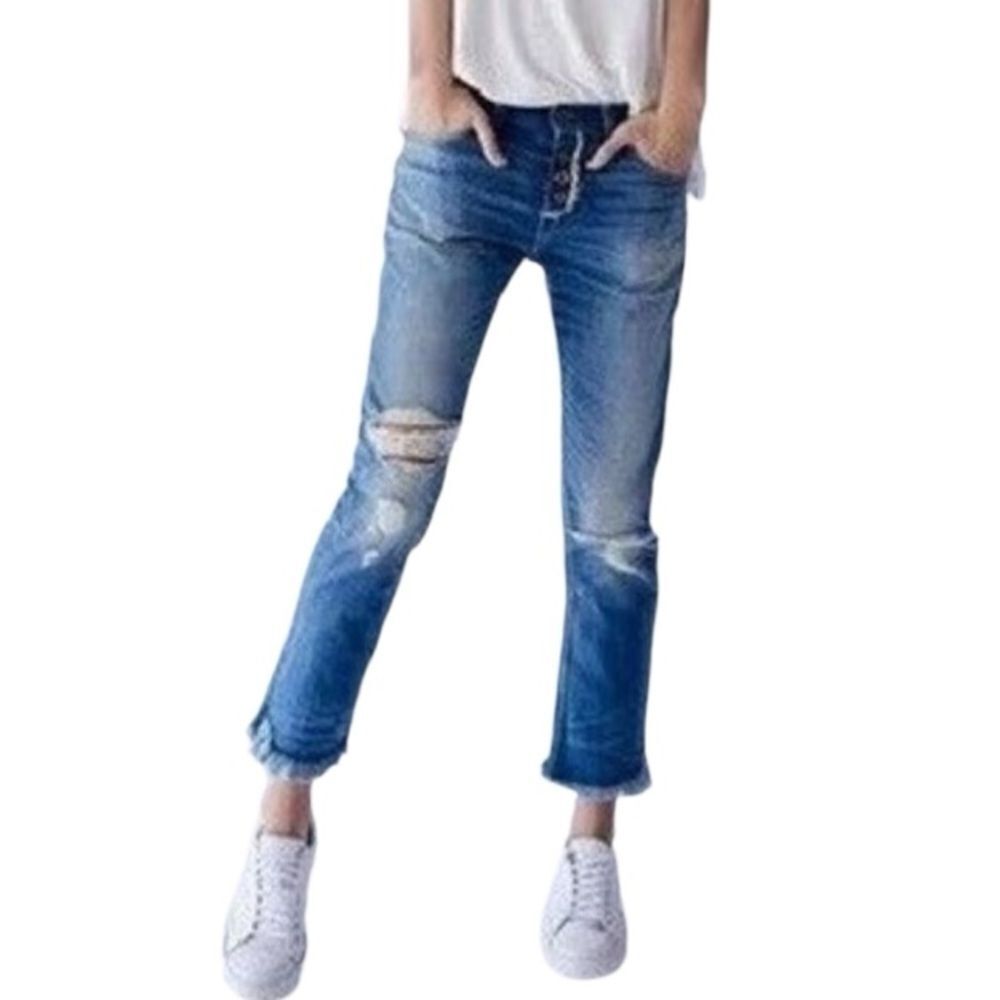 NSF NSF Jeans Easy Straight Ripped Frayed Cuffs Cropped Size 27